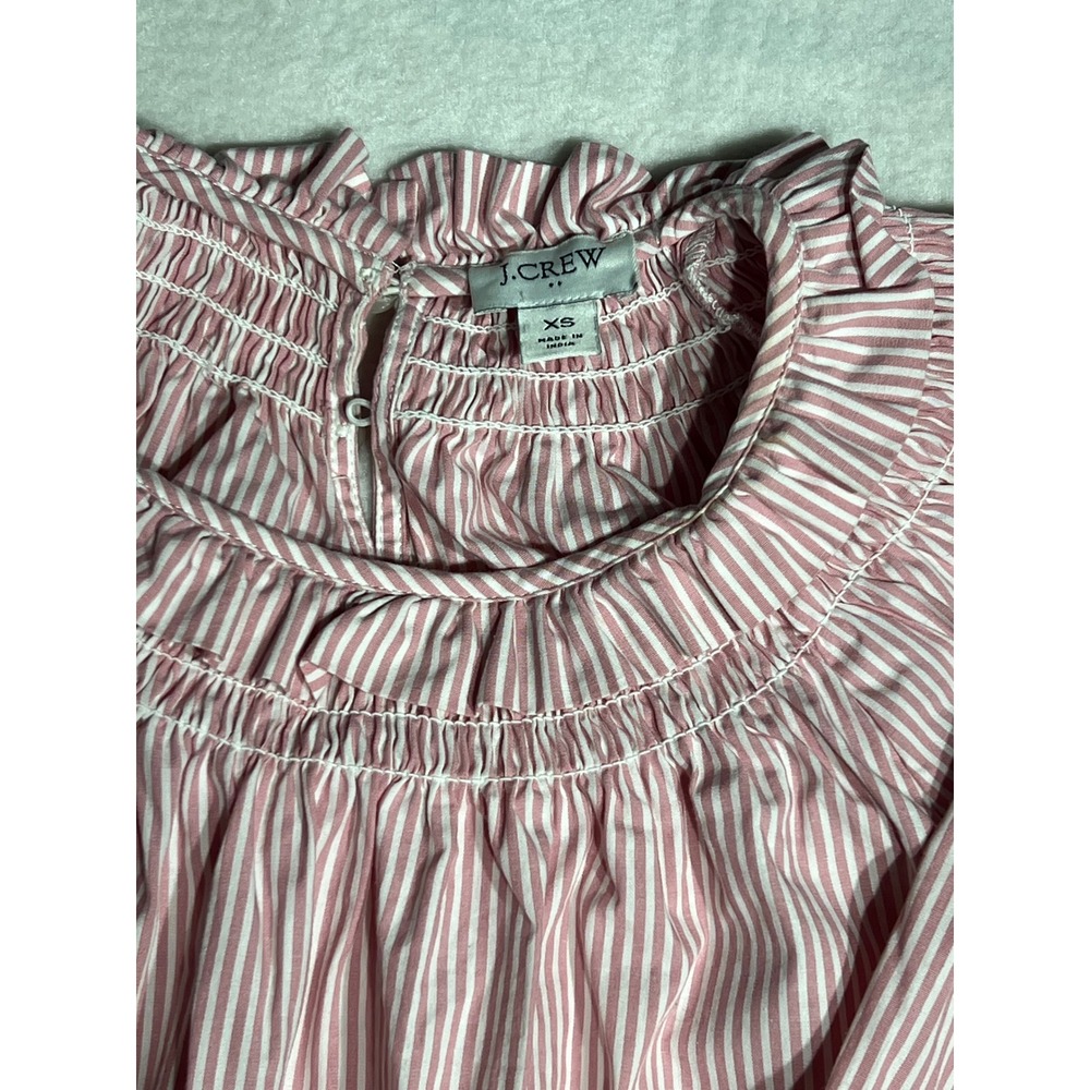 J.Crew Re-Imagined Pink White Striped Smocked Ruffle Neck Blouse XS